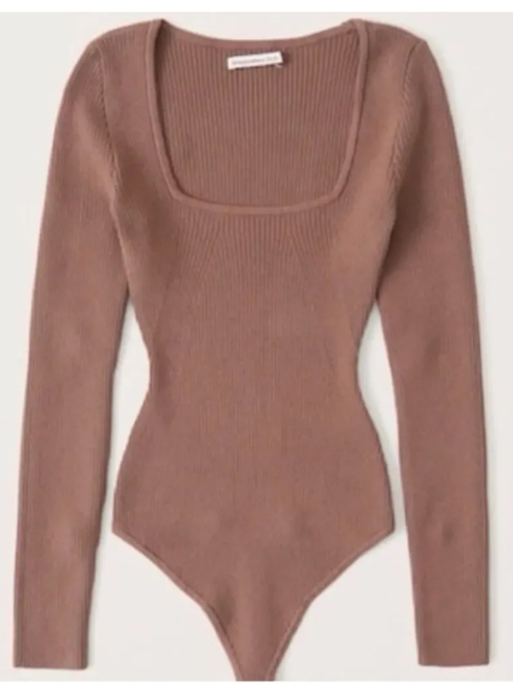 Abercrombie & Fitch Ribbed Square-Neck Bodysuit - Mauve Brown